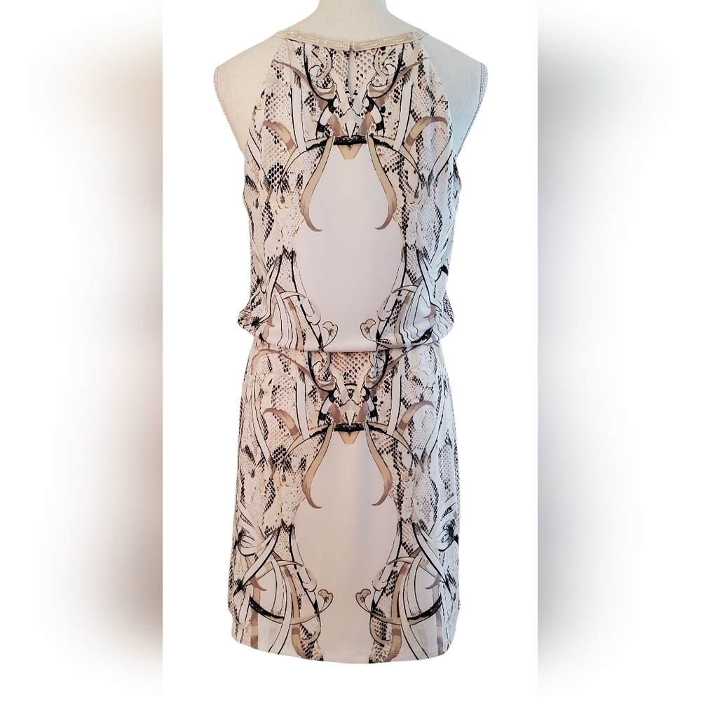 White House Black Market Halter Snakeskin Print Blouson Dress White Gold Size S - Picture 2 of 9